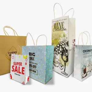 カスタム印刷された安価な白いブランドのパーソナライズされた紙の段ボールギフトバッグ印刷会社のロゴ付きオンラインで紙袋をカスタマイズ