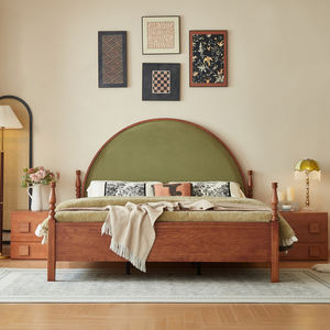 Meubles de chambre à coucher vintage rétro KMJ, <span class=keywords><strong>lit</strong></span> demi-rond capitonné, <span class=keywords><strong>lit</strong></span> en <span class=keywords><strong>bois</strong></span> taille king - Product Image 1