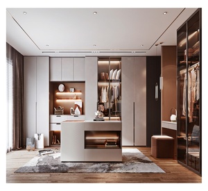 خزانة خشبية بسيطة باب انزلاقي مبني في خزانة ملابس تصميم مع مصباح مرآة - Product Image 2