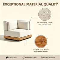 Pouf d'extérieur en teck avec coussin en tissu imperméable, compatible avec les systèmes de canapés pour mobilier de jardin, de villa et de balcon