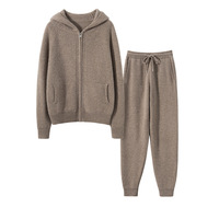 Ensembles en cachemire pour femmes en gros : Cardigan zippé à capuche et pantalon en maille, ensemble deux pièces pour la détente, personnalisable OEM