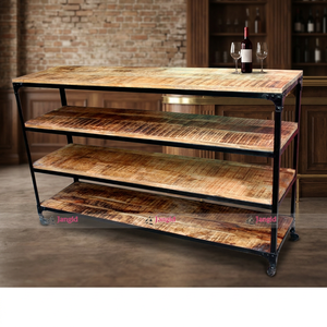 Étagère de présentation industrielle vintage en bois à quatre niveaux avec base en métal, support de table de bar, étagère de cuisine artisanale pour la maison et l'hôtel - Product Image 6