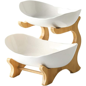 Alzata in bambù a 2 livelli banchetto di nozze ciotola di frutta in ceramica vassoio da Dessert a strati in porcellana a doppio strato con supporto - Product Image 1