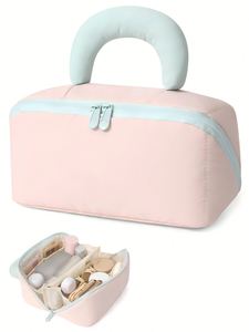 Sacs cosmétiques pour femmes, trousse de maquillage à ouverture large avec compartiments et poignée, trousse de toilette imperméable, pochette portable - Product Image 5