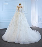 Luxe Ivoire Robe De Bal Robe De Mariée pour Les Femmes Perle Paillettes Dentelle Fleur Décor Manches Longues En Gros Mousseline Robe De Mariée