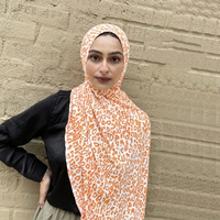 Hijab en jersey de coton tricoté sur mesure, respirant, imprimé double face, style bohème, motif léopard pour femme