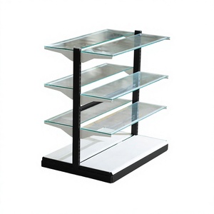 Étagère de présentation en verre et métal sur mesure de style gondole moderne ADONG |   Solution de rayonnage autoportante pour magasins de détail avec revêtement en poudre |   OEM - Product Image 1