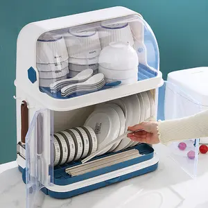 Durable plastic drain rack Storage shelf dish drain rack with lid cupboard