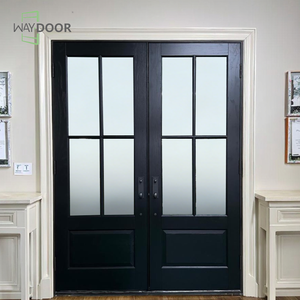 完全にカスタマイズされたマホガニーオークパイン無垢材の外装ドアクリアガラス表面仕上げ木製フロントエントリーダブルドア - Product Image 2