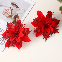 Bunga Poinsettia Buatan Natal Berlapis Bubuk Emas Hiasan Puncak Pohon Kerajinan DIY Aksesoris Bunga Plastik
