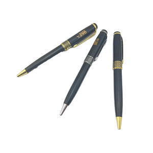 قلم حبر جاف معدني أسود مخصص للهدايا التجارية، فاخر مع نقش شعار ذهبي، سمك 1.0 مم، حبر أزرق/أسود - Product Image 2