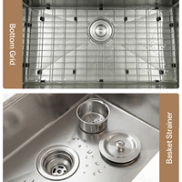Évier de cuisine en acier inoxydable à cuve unique de 18 jauges R10 à montage sous plan avec grille inférieure et panier de vidange