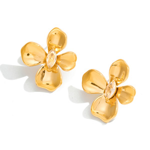 Flower <b>Stud</b> <b>Earrings</b> Gold Tone Zircon Bezel Setting Stainless Steel <b>Earrings</b> For Women Gift Jewelry Fashion Accessory - Product Image 5