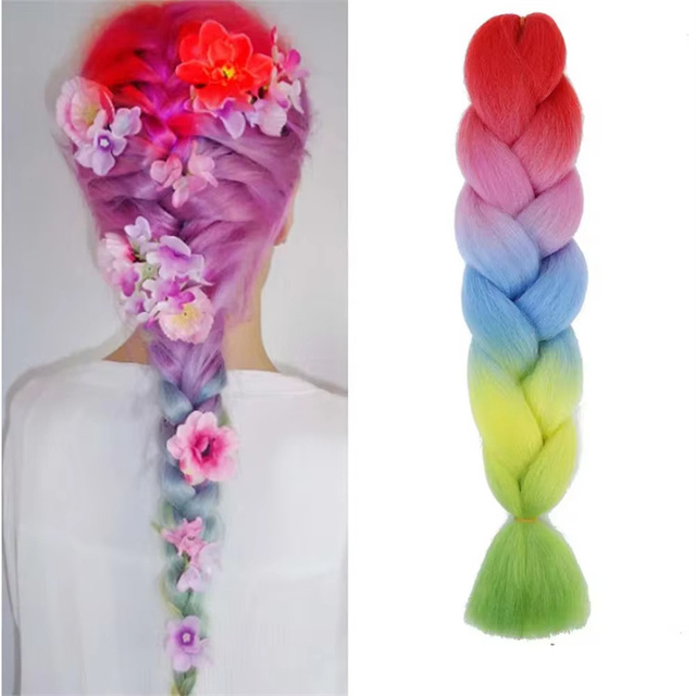 Synthetic Jumbo Braiding Hair Ombre Rainbow Hair Extensions Festival Jumbo Crochet Hair Weaving Box Braids Hairpieces