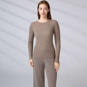 Casual Winter Knitted Top Minimalist Style Solid Color Women's Ribbed <b>Pullover</b> Long Sleeve Knitwear Crewneck Wool Sweater - Product Image 3