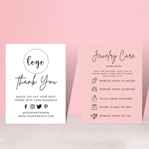 Luxury Custom Thank You Insert Paper Printable Small Business Card Jewelry Care <strong>Instructions</strong> Cards <strong>Printing</strong> - Product Image 3