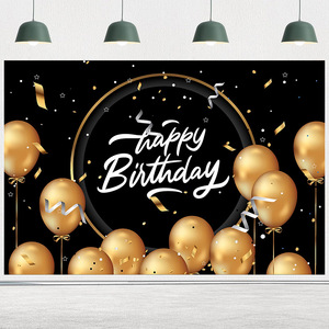 Décorations de fond d'écran Joyeux <span class=keywords><strong>Anniversaire</strong></span>, Bannière de fête d'<span class=keywords><strong>anniversaire</strong></span> noire <span class=keywords><strong>et</strong></span> dorée, Ballons scintillants pour la décoration d'<span class=keywords><strong>anniversaire</strong></span> - Product Image 3