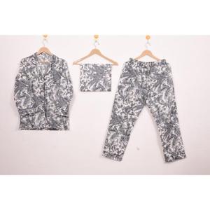High Selling Digital Printing Casual Eco-Friendly Women Pajama Set Long Sleeve Sleepwear Lounge Three Piece Nightwear - Product Image 1