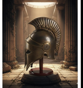 Casque corinthien romain en acier doux de calibre 20 avec motif de plume en laiton finition antique prix de gros - Product Image 3