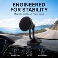 Support magnétique double bras pour téléphone de voiture, fixation ventouse pour tableau de bord, MagSafe, rotation stable à 360°, hauteur réglable, en aluminium