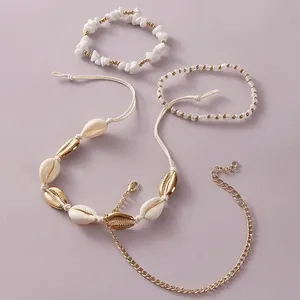 Pé pulseira Resina Frisada Corda Trançada Correntes Shell Tornozeleira <span class=keywords><strong>Set</strong></span> para As Mulheres Verão Praia Acessórios Bohemian Jóias
