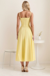 Set Corsetto <span class=keywords><strong>con</strong></span> Vita Alta e Lacci per Donna, Abito Midi <span class=keywords><strong>Lungo</strong></span> Giallo <span class=keywords><strong>con</strong></span> <span class=keywords><strong>Spacco</strong></span>, <span class=keywords><strong>Elegante</strong></span> e Casual, in Raso <span class=keywords><strong>con</strong></span> Spalline, Vendita all'Ingrosso, Novità 2024 - Product Image 4