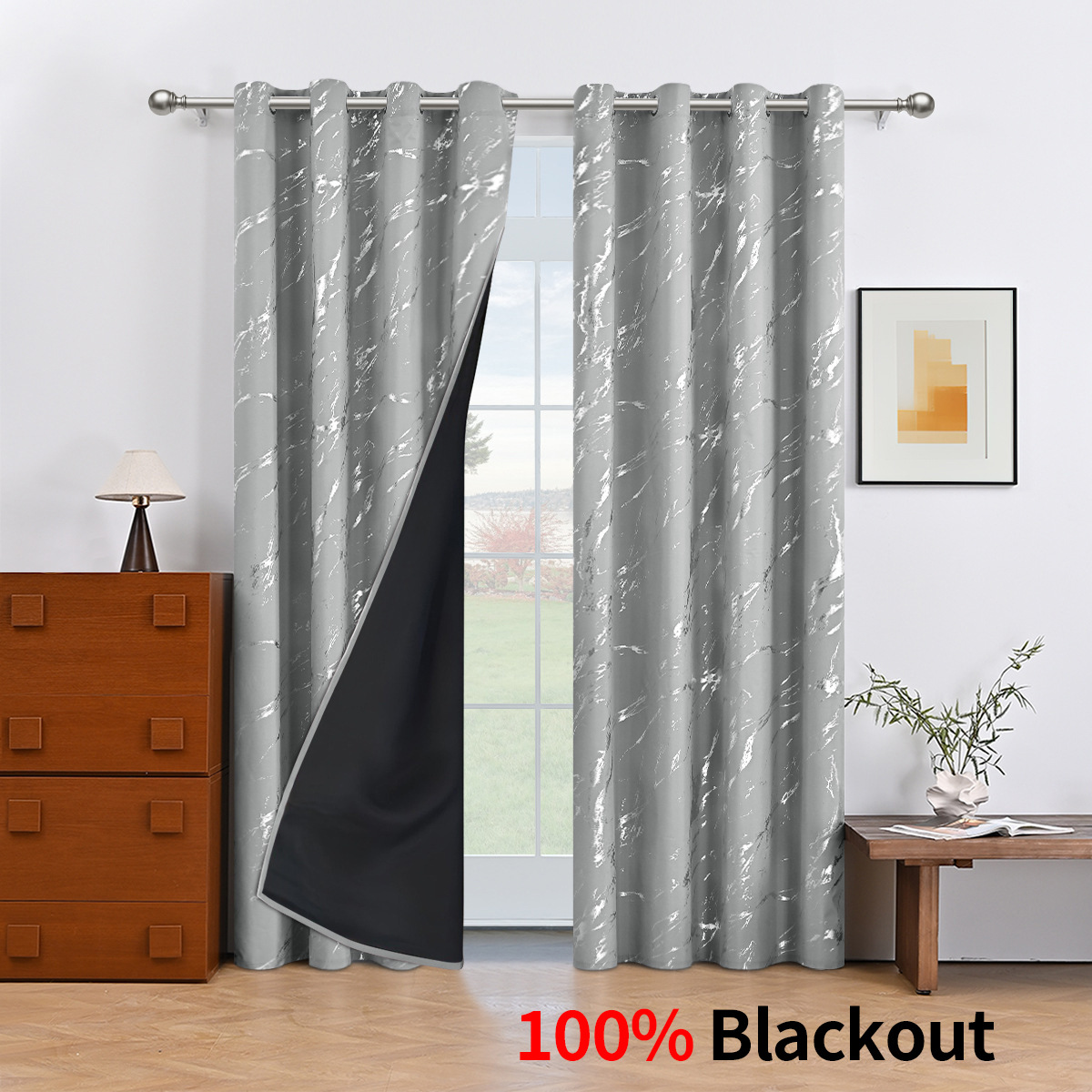 Hot silver marble punching-gray 100% blackout