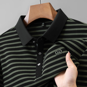 <span class=keywords><strong>Polo</strong></span> <span class=keywords><strong>da</strong></span> <span class=keywords><strong>uomo</strong></span> a manica lunga Premium a mezza età con colletto rovesciato e motivo a righe, abbigliamento Casual autunnale - Product Image 6