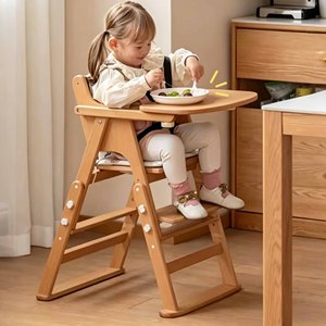 Silla Alta de Madera Plegable con Altura Ajustable y Reposapiés, Moderna para el Hogar, Sala de Estar, Ecológica, Duradera, para Comer - Product Image 1