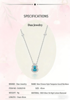 Nouveau collier en argent 925 de style chinois avec gourde en turquoise pour fiançailles et anniversaire, design de luxe