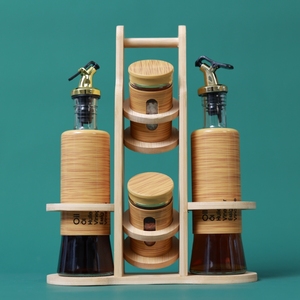 Dầu thủy tinh chai gia vị Jar nhà bếp gia vị đặt muối và hạt tiêu container lưu trữ Jar 4X mỗi bộ với tre giá - Product Image 2