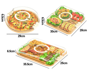 Planche en bambou pour aliments, planches à découper en bambou pour la cuisine, <span class=keywords><strong>plateau</strong></span> <span class=keywords><strong>de</strong></span> service recouvert d'un couvercle transparent en PET - Product Image 4