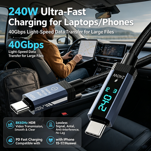 Câble USB4 Type-C vers Type-C 240W PD Charge Rapide 40 Gbps 8K60Hz Affichage LED Tressé en Nylon pour Ordinateur Portable et Téléphone - Product Image 4