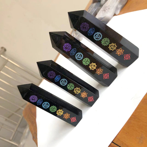 Vente flash - Tour en obsidienne noire à motif des sept chakras, cristal de guérison naturelle pour la décoration de la maison - Product Image 2