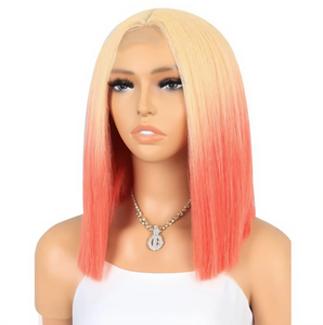 Di alta qualità di colore Ombre dritta Bob parrucca per le donne capelli sintetici in gradiente rosa e biondo per il Cosplay del partito e l'usura quotidiana - Product Image 1