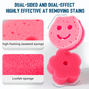 Esponja de limpieza suave de alta espuma con <span class=keywords><strong>cara</strong></span> <span class=keywords><strong>sonriente</strong></span> al por mayor, depurador de cocina para platos y utensilios de cocina de uso doméstico - Product Image 2