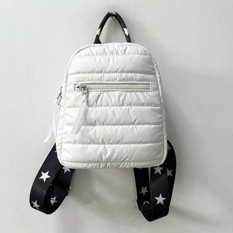 Wholesale Kids Lightweight School Bags Mini White Backpack Quilted Puffer Bag With Star Strap