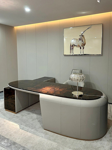 Executive desk di lusso italiano Post-moderno angolo presidente ufficio scrivania di lusso in legno acciaio a forma di moderno ceo scrivania da ufficio - Product Image 3
