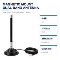 Antenne magnétique double bande en fibre de verre 2400-2483 5725-5850 MHz 8 dBi SMA Mâle pour routeur WiFi, point d'accès, radio de véhicule