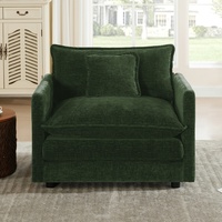 Fauteuil d'appoint vert en chenille rembourré, confortable pour la lecture, idéal pour salon, chambre ou appartement