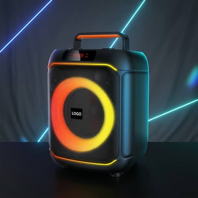 6.5 Inch Portable Boombox with Battery RGB LED Lights Plastic Cabinet-Outdoor Party Karaoke Speaker with Microphone