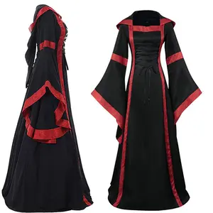 2024 высококачественное платье с расклешенными рукавами и капюшоном, костюм Викинг, женский костюм для фестиваля эпохи Возрождения, средневековый костюм ведьмы