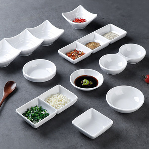 Plats à sauce en mélamine blanche, forme carrée, deux ou trois compartiments, pour servir des assaisonnements de fondue et de barbecue - Product Image 1