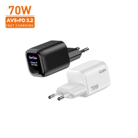 Adaptor Daya GaN 70W Pengisian Cepat Vina 1 USB-C dengan Layar Pintar, Bersertifikasi AVS PD 3.2 PPS QC 3.0, Steker CB EU untuk Perjalanan