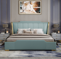 Lit King Size de Luxe de Designer Italien, Design Moderne, Tête de Lit en Cuir Surdimensionnée Entièrement Personnalisée, Cadre en Bois Massif avec Rangement