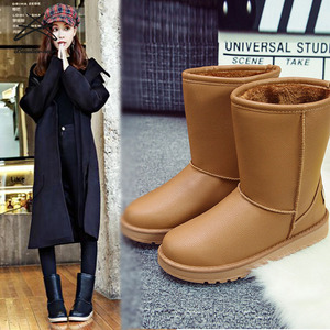 Fashion Furry <strong>Women</strong> Warm Classic Pu <strong>Patent</strong> Leather Soft Flat Outsole Long Straight Waterproof Winter Plush Furry Snow <strong>Boots</strong> - Product Image 2