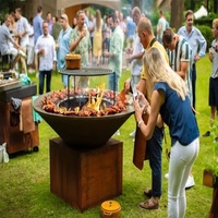 Table de barbecue extérieure en acier corten rouillé avec foyer et ensemble barbecue au charbon de bois