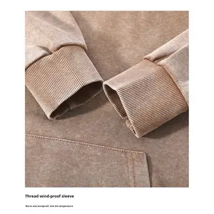 <span class=keywords><strong>Omei</strong></span> Washed Distressed Cotton Men's Pullover Hoodie Sweater con cuello de copo de nieve giratorio teñido con cera, estilo Otoño/Invierno - Product Image 2