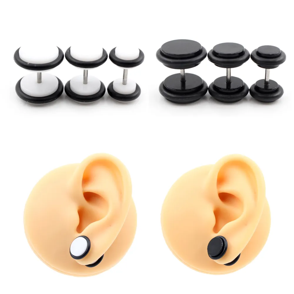 Brincos Alisouy 2 peças para homens e mulheres, brincos em acrílico para orelhas, joia corporal branca preta, 6 mm, 8 mm, 10 mm, joia para orelhas e corpos