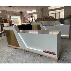 Bancone Reception in Marmo con Illuminazione LED Bianco Freddo, Struttura in Acciaio Inox Dorato per Cliniche e Studi Medici - Product Image 5